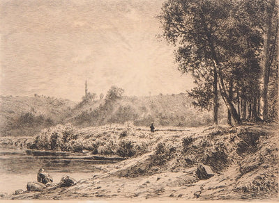 Alfred-Alexandre DELAUNEY : Ruisseau dans le forêt - Gravure (détail)