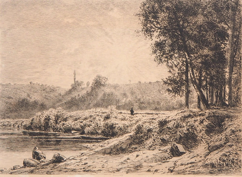 Alfred-Alexandre DELAUNEY : Ruisseau dans le forêt - Gravure (détail)