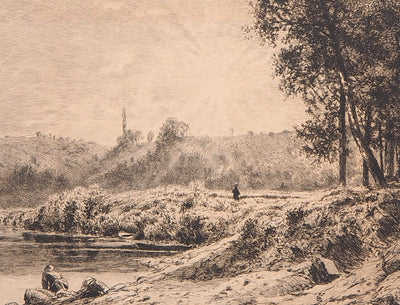 Alfred-Alexandre DELAUNEY : Ruisseau dans le forêt - Gravure (détail)