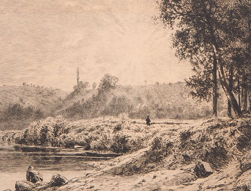 Alfred-Alexandre DELAUNEY : Ruisseau dans le forêt - Gravure (détail)