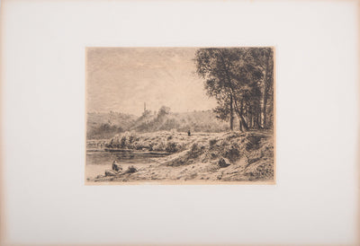 Alfred-Alexandre DELAUNEY : Ruisseau dans le forêt - Gravure (détail)