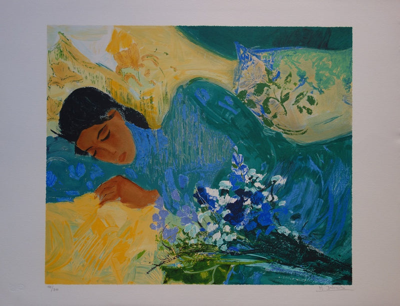 Nancy DELOUIS : Douceur : Jeune-femme endormie - Lithographie