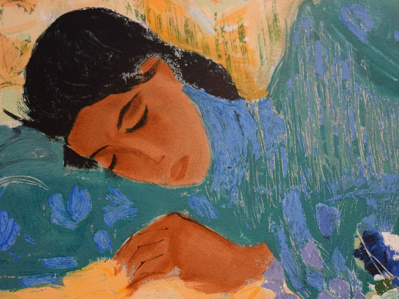Nancy DELOUIS : Douceur : Jeune-femme endormie - Lithographie (détail)