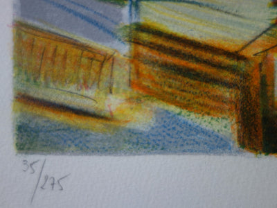 Nancy DELOUIS : Le Marché aux fleurs - Lithographie (détail)