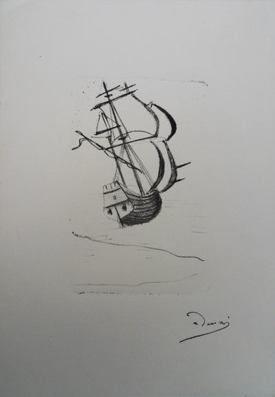 André DERAIN : Bateau à voiles, La caravelle, Lithographie originale (vue générale) - Crédit photo : Galerie Art.Paris