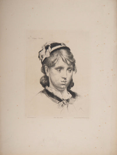Marcelin DESBOUTIN : Portrait d'une jeune fille, Mademoiselle Mou-Mou - Gravure (détail)
