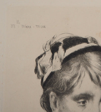 Marcelin DESBOUTIN : Portrait d'une jeune fille, Mademoiselle Mou-Mou - Gravure (détail)