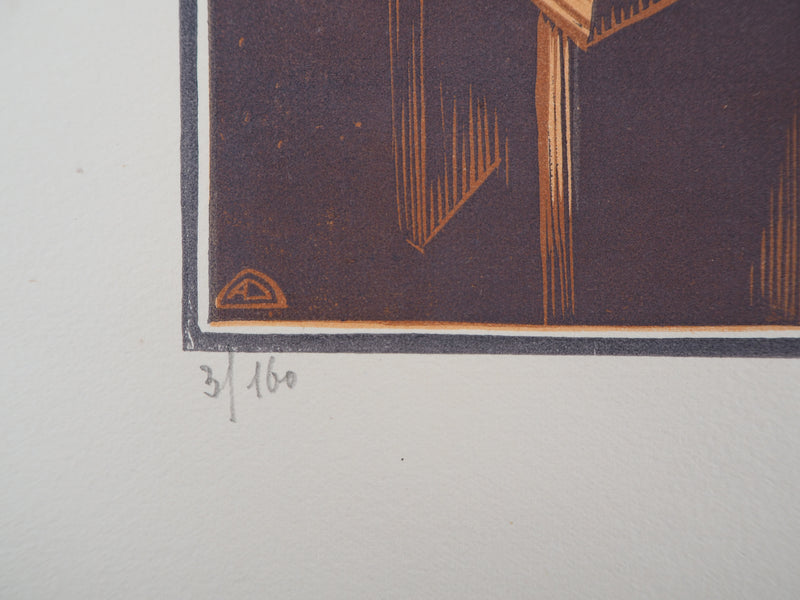 André DESLIGNIERES : Nivernais, la laveuse, 1926 - Gravure sur bois (détail)