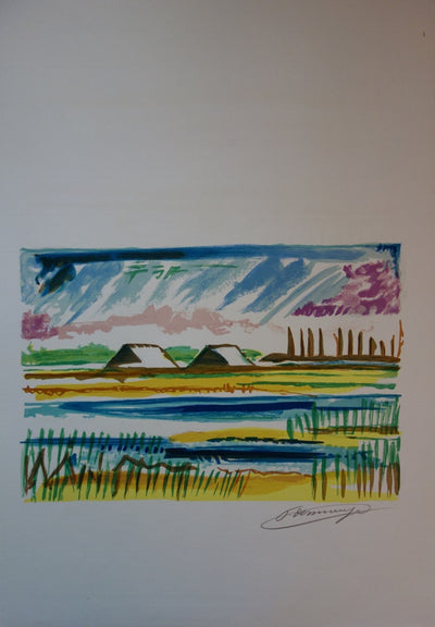 François DESNOYER : Maisons en Camargue, 1965 - Lithographie (détail)