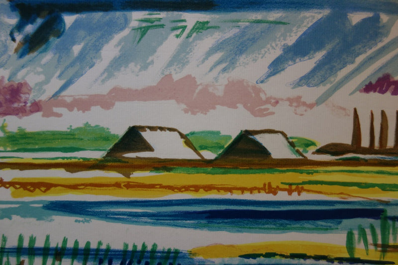 François DESNOYER : Maisons en Camargue, 1965 - Lithographie (détail)