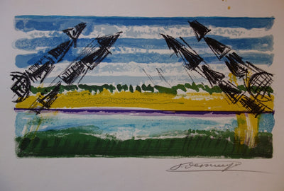 François DESNOYER : Maisons en Camargue, 1965 - Lithographie