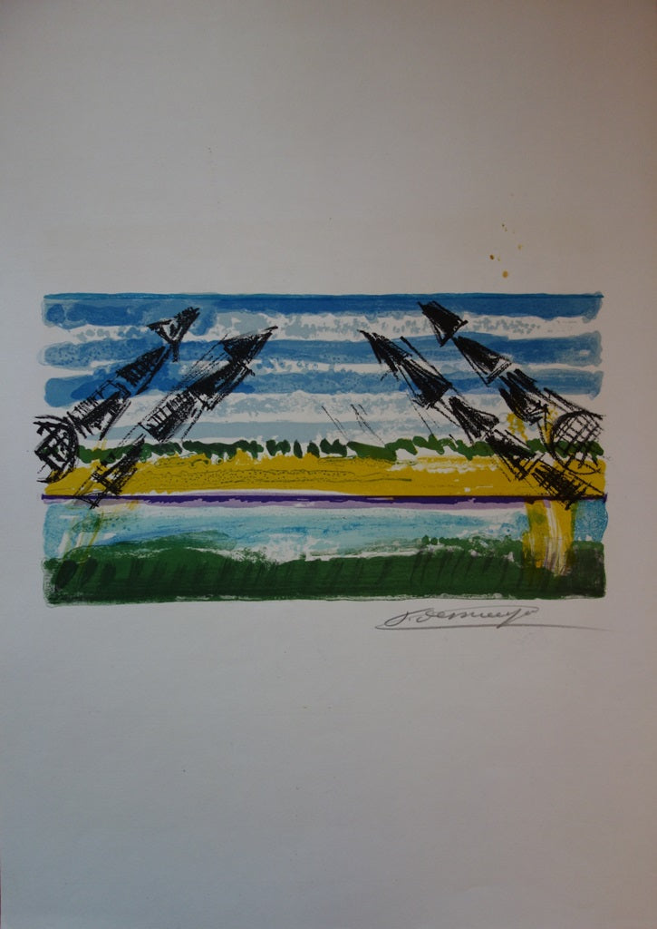 François DESNOYER : Maisons en Camargue, 1965 - Lithographie (détail)