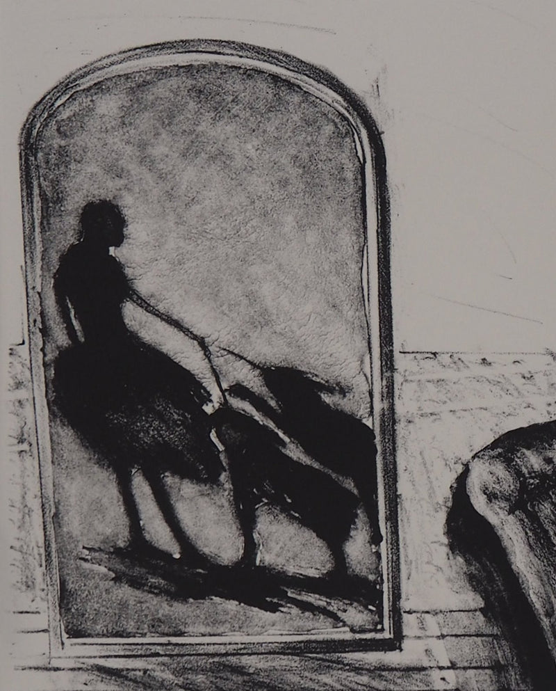 Patrick DEVREUX : Petite ballerine guidant deux chiens (A deux mains), 2008 - Lithographie (détail)