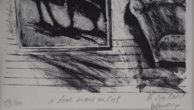 Patrick DEVREUX : Petite ballerine guidant deux chiens (A deux mains), 2008 - Lithographie (détail)