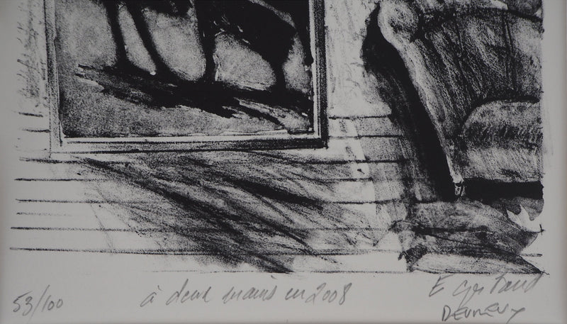 Patrick DEVREUX : Petite ballerine guidant deux chiens (A deux mains), 2008 - Lithographie (détail)