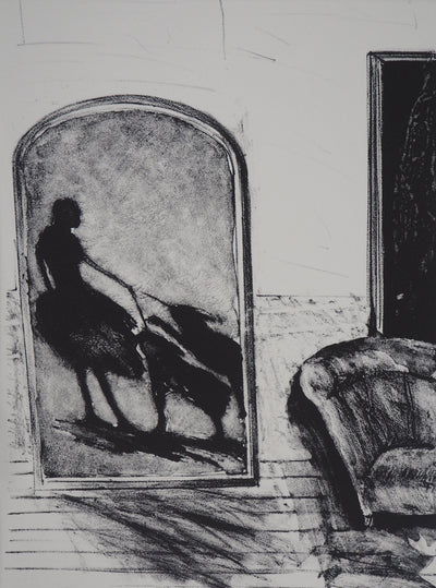 Patrick DEVREUX : Petite ballerine guidant deux chiens (A deux mains), 2008 - Lithographie (détail)