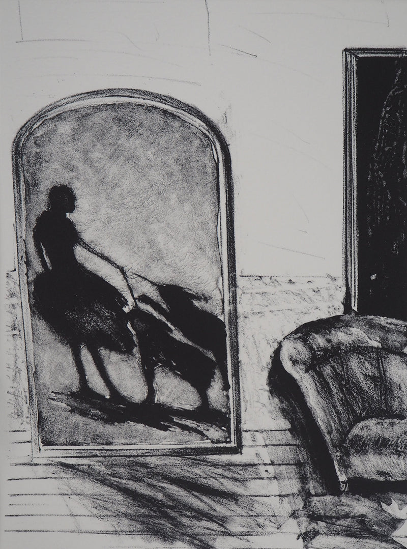 Patrick DEVREUX : Petite ballerine guidant deux chiens (A deux mains), 2008 - Lithographie (détail)