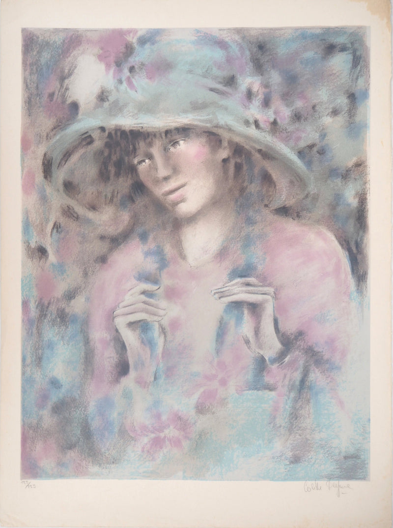 Colette DEYME : Femme au chapeau - Lithographie