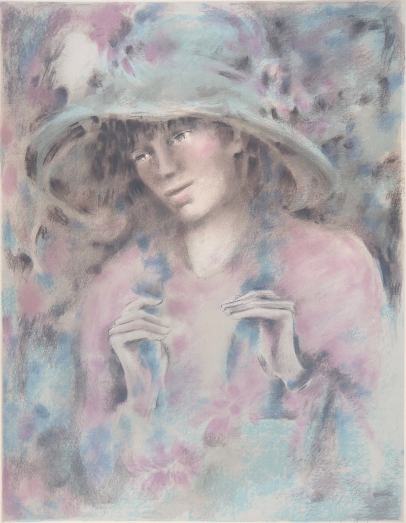 Colette DEYME : Femme au chapeau - Lithographie (détail)