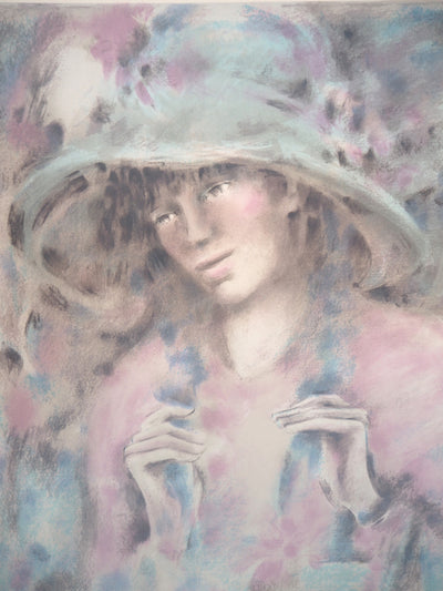 Colette DEYME : Femme au chapeau - Lithographie (détail)