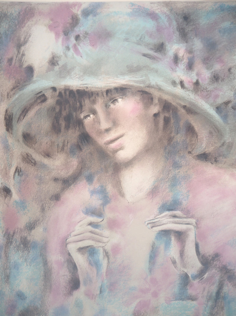 Colette DEYME : Femme au chapeau - Lithographie (détail)