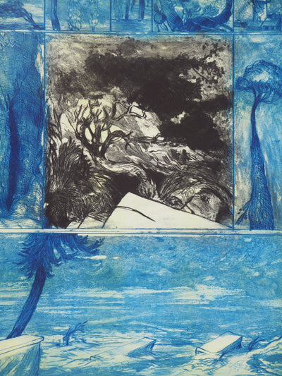 Gérard DIAZ : Paysage bleu - Gravure (détail)