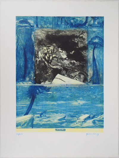 Gérard DIAZ : Paysage bleu - Gravure (détail)
