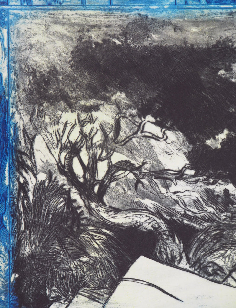 Gérard DIAZ : Paysage bleu - Gravure (détail)