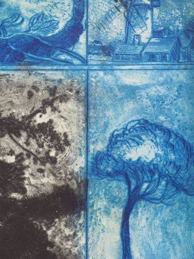 Gérard DIAZ : Paysage bleu - Gravure (détail)