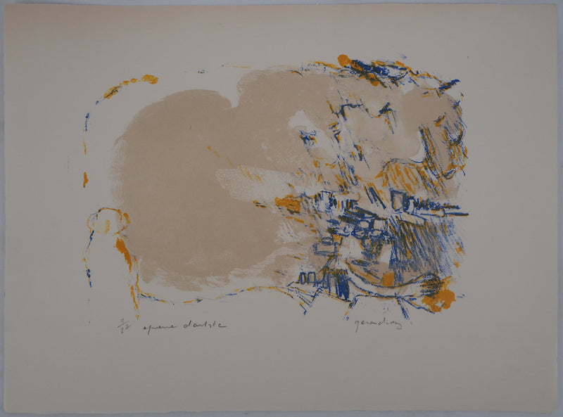 Gérard DIAZ : Village embrumé - Lithographie