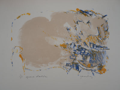 Gérard DIAZ : Village embrumé - Lithographie (détail)