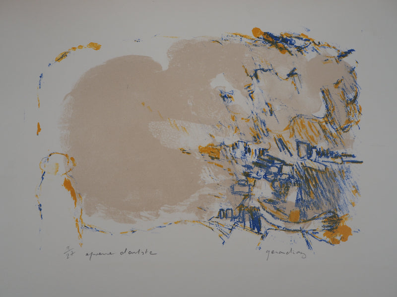 Gérard DIAZ : Village embrumé - Lithographie (détail)