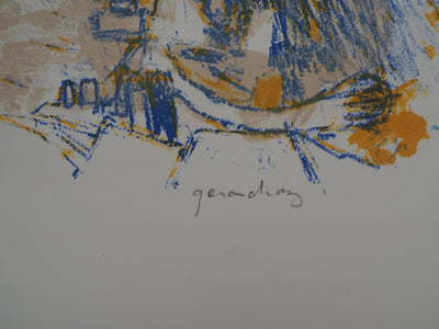 Gérard DIAZ : Village embrumé - Lithographie (détail)