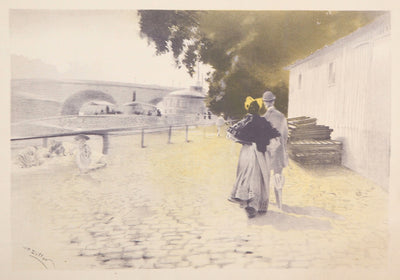 Henri Patrice DILLON : Promenade à la berge de la Seine - Lithographie