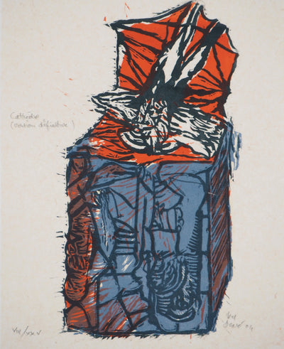 Yves DOARE : Cathèdrale surréaliste - Gravure sur bois