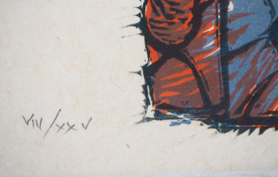 Yves DOARE : Cathèdrale surréaliste - Gravure sur bois (détail)