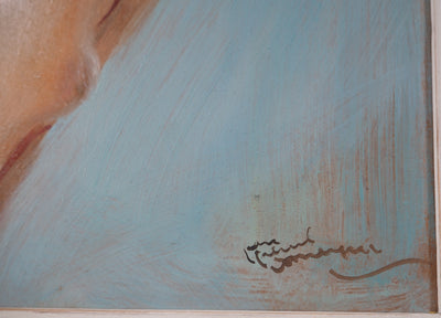 Jean-Gabriel DOMERGUE : Sonia, nu sur fond bleu, Tableau original (photo de détail 5) - Crédit photo : Galerie Art.Paris