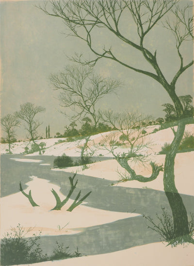 Albert DRACHKOVITCH-THOMAS : Paysage enneigé - Lithographie