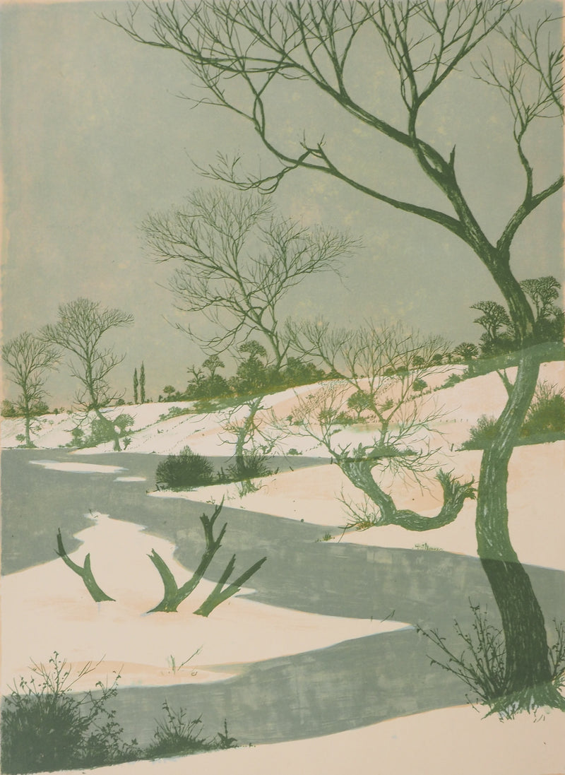 Albert DRACHKOVITCH-THOMAS : Paysage enneigé - Lithographie