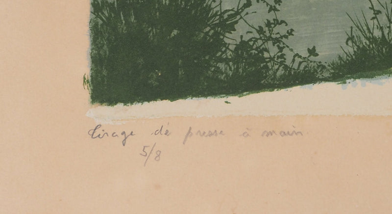 Albert DRACHKOVITCH-THOMAS : Paysage enneigé - Lithographie (détail)