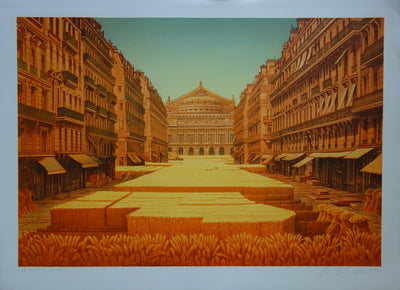 Michel DUBRE : Opéra de Paris au champ de blés - Lithographie