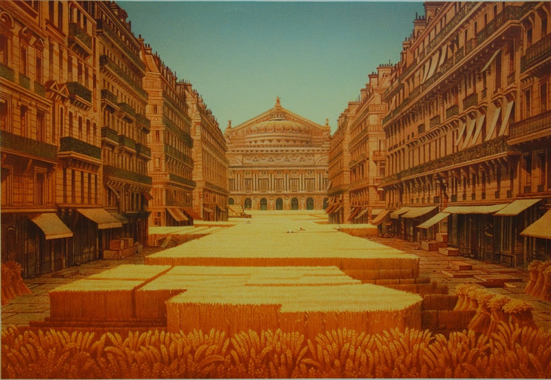 Michel DUBRE : Opéra de Paris au champ de blés - Lithographie (détail)