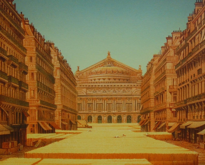 Michel DUBRE : Opéra de Paris au champ de blés - Lithographie (détail)