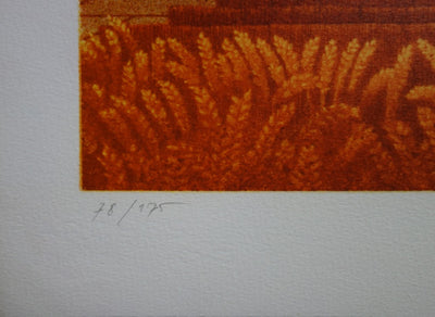 Michel DUBRE : Opéra de Paris au champ de blés - Lithographie (détail)