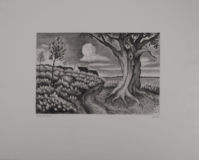 Pierre DUBREUIL : Chemin de campagne - Gravure (détail)