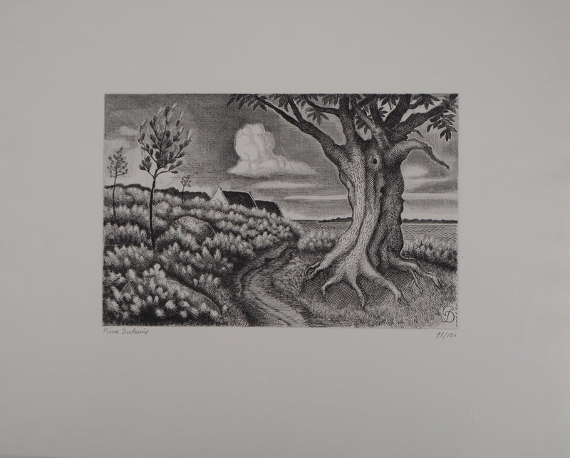 Pierre DUBREUIL : Chemin de campagne - Gravure (détail)