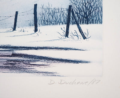 Darrell DUCHENE : Vallée enneigée, 1981 - Gravure (détail)