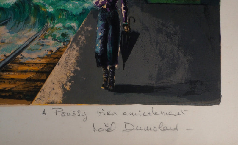 Noel DUMOLARD : Surréalisme : la gare envahie par les flots - Lithographie (détail)