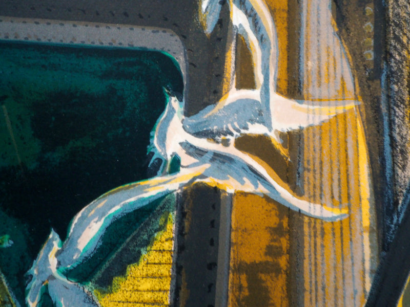 Noel DUMOLARD : Surréalisme : la gare envahie par les flots - Lithographie (détail)