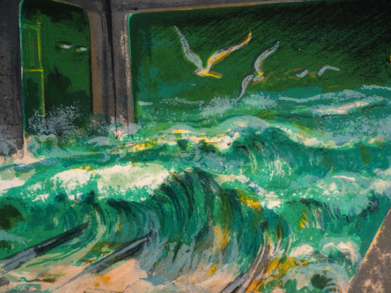 Noel DUMOLARD : Surréalisme : la gare envahie par les flots - Lithographie (détail)